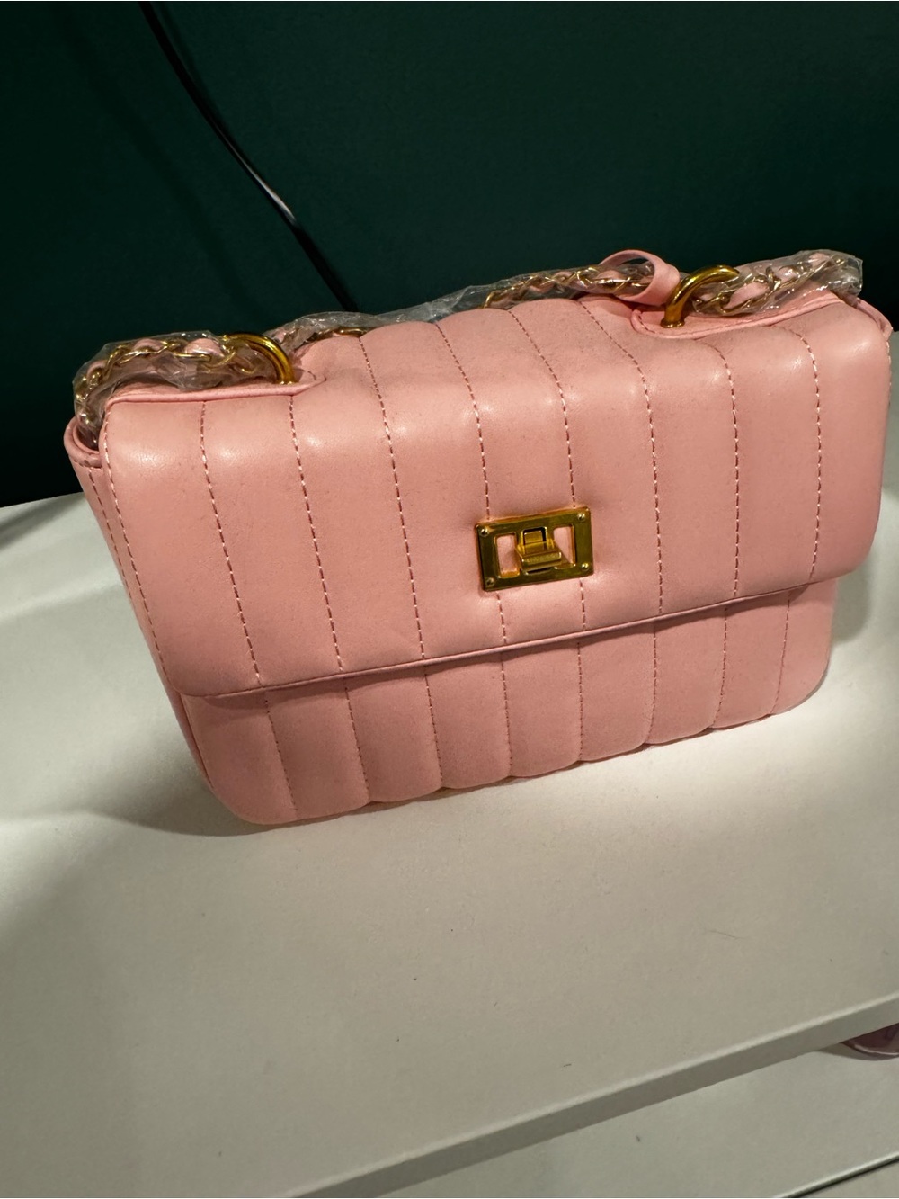 Chic Quilted Pink Crossbody Bag with Gold Hardware